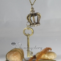 crown key brass antique long chain pendants necklaces