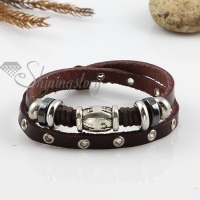 double layer with alloy genuine leather bracelets