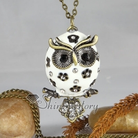 enamel night owl antique long chain pendants necklaces