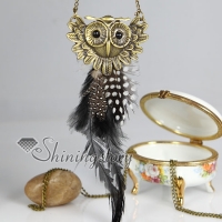 feather night owl antique long chain pendants necklaces
