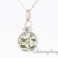 flower ball metal volcanic stone silver locket necklace aromatherapy pendant engraved heart locket diffuser jewelry wholesale openwork