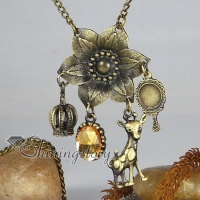 flower brass antique long chain pendants necklaces