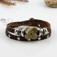 flower two layer with alloy genuine leather bracelets