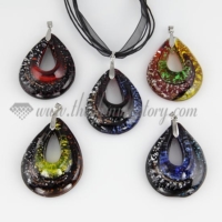 foil teardrop lampwork murano glass necklace pendant jewelry