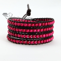 four layer stone bead beaded leather wrap bracelets