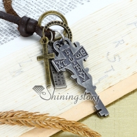 genuine leather antiquity silver key pendant adjustable long necklaces