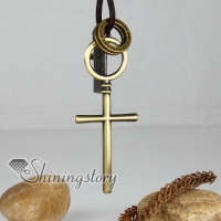 genuine leather brass cross interlock pendant adjustable long necklaces