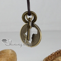 genuine leather brass map cross interlock pendant adjustable long necklaces