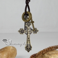 genuine leather copper cross pendant adjustable long necklaces