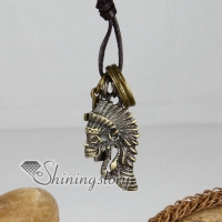 genuine leather copper indian chief cross interlock pendant adjustable long necklaces