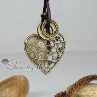 genuine leather copper openwork heart pendant adjustable long necklaces