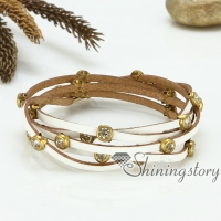genuine leather wrap bracelets crystal rhinestone bracelet blingbling wristbands handmade handcrafted fashion jewelry jewellery