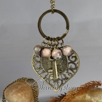 heart key brass antique long chain pendants necklaces