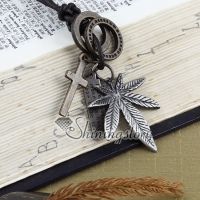 hemp leaf leather long chain pendants necklaces