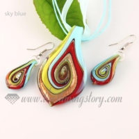 leaf foil venetian murano glass pendants and earrings jewelry