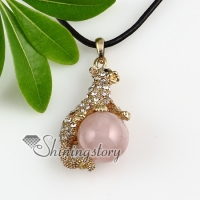 leopard ball turn tigereye rose quartz agate semi precious stone rhinestone necklaces pendants