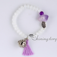 locket bracelet natural rough amethyst aromatherapy bracelets with tassel mala bracelet healing crystal jewelry yoga jewelry