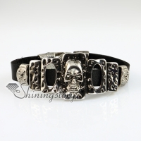 oblong skull fleur de lis snap wrap bracelets genuine leather