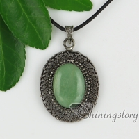 oval glass opal amethyst rose quartz jade agate semi precious stone openwork necklaces with pendants