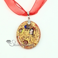 oval glitter foil millefiori murano lampwork glass venetian necklaces pendants