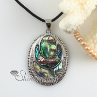 oval moon rainbow abalone seashell mother of pearl oyster sea shell pendant necklaces