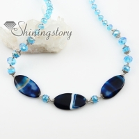 oval semi precious stone jade agate and crystal beads long chain necklaces