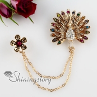 peacock flower with chain rhinestone pin scarf brooch