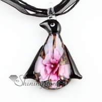 penguin flower inside murano glass neckalce pendants jewelry