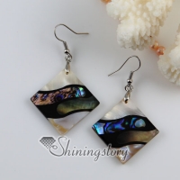 rhombus patchwork seawater rainbow abalone white penguin oyster shell mother of pearl dangle earrings