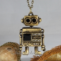 robot brass antique style long chain pendants necklaces