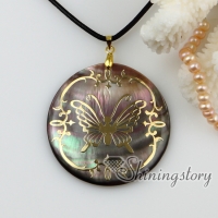 round animal sea water black oyster shell mother of pearl goldleaf pendatns leather necklace jewelry