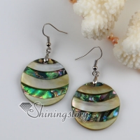round patchwork seawater rainbow abalone shell mother of pearl dangle earrings