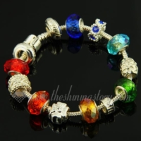 silver charms bracelets with crystal rhinestone beads