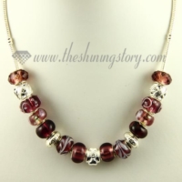 silver charms necklaces with rhinestone murano glass beads
