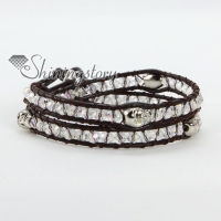 silver skull double leather wrap crystal beads beaded best friends bracelets adjustable jewellery unisex