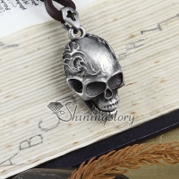 skull leather long chain pendants necklaces