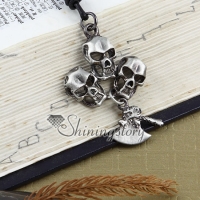 skull punk leather long chain pendants necklaces