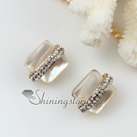 square seawater rainbow abalone shell mother of pearl and crystal rhinestone stud earrings