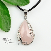teardrop natural stone rose quartz natural semi precious stone pendant necklaces