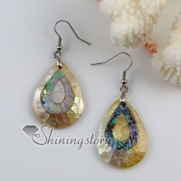 teardrop patchwork seawater rainbow abalone yellow oyster shell mother of pearl dangle earrings