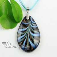 teardrop with flowers inside glitter with lines lampwork murano glass necklaces pendants
