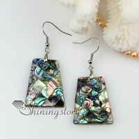 trapezoid patchwork seawater rainbow abalone white oyster shell mother of pearl dangle earrings