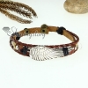 angel wing charm genuine leather wrap bracelets brown