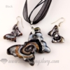 butterfly foil venetian murano glass pendants and earrings jewelry black