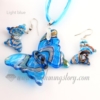 butterfly foil venetian murano glass pendants and earrings jewelry light blue