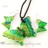 butterfly foil venetian murano glass pendants and earrings jewelry green