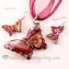 butterfly foil venetian murano glass pendants and earrings jewelry red