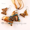 butterfly foil venetian murano glass pendants and earrings jewelry brown