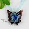 butterfly with flowers inside glitter lampwork murano italian venetian handmade glass necklaces pendants light blue