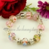 charms bracelets with lampwork glass large hole beads pink